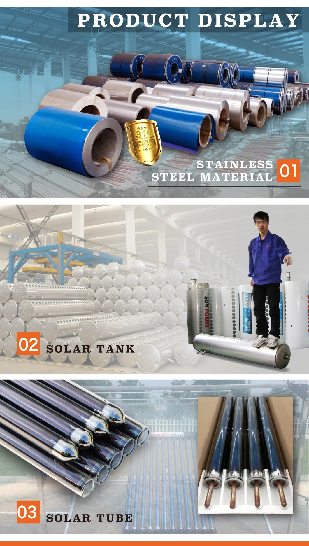 Heat Pipe Vacuum Tube Pressurized Solar Water Heater Factory